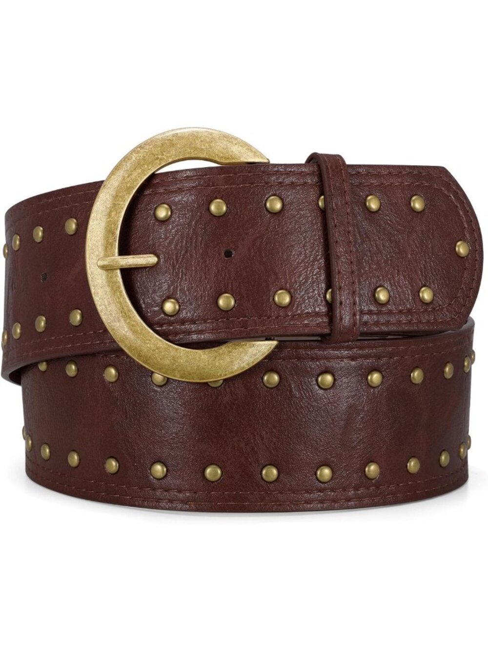 Wide Chunky Leather Belt for Women - 2.3" Vintage Boho Studded Thick Waist